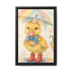 Whimsical Duck Art Print - Framed Matte Canvas, Colorful Decor for Kids' Rooms