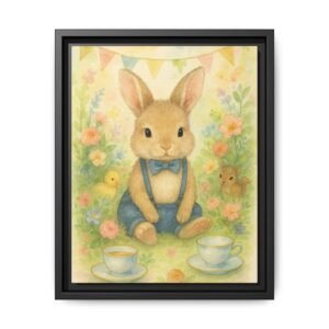 Whimsical Bunny Art Print – Framed Canvas for Kids' Rooms