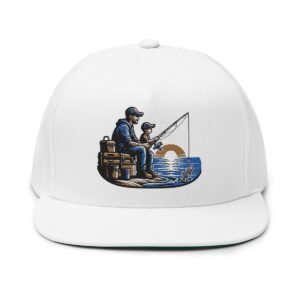 Fishing Dad Flat Bill Cap - Embroidered Sunset Design for Outdoor Enthusiasts